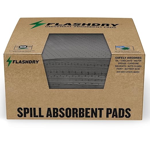 FlashDry - Universal Spill Absorbent Pads | 17.5” x 13.5” x 2mm Oil and All Purpose Premium Liquid Pads Packed in a Convenient Sturdy Dispensing Box - 300 Pads in Total