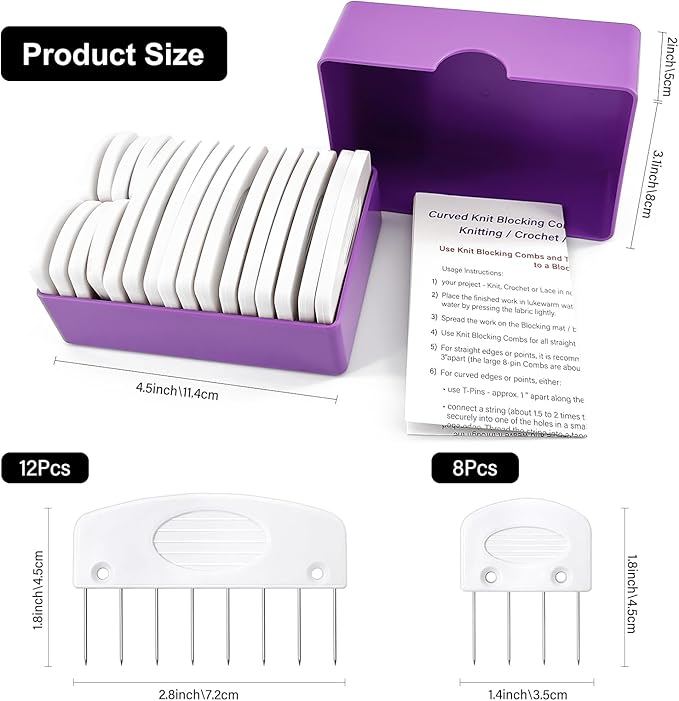 MEVOME Blocking Mats for Knitting with 20pcs Knitting Blockers 200 T-pins 104 Locking Stitch Markers, Extra Thick Block Boards with Grids Storage Bag for Needlepoint Crochet - Pack of 9 (White)