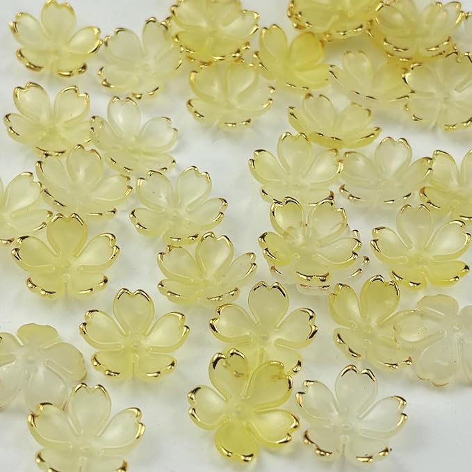 100pcs Acrylic Flower Beads, 19mm Cherry Blossom Plastic Gradient Flower Spacer Beads for DIY Crafts Bracelet Necklace Earrings Jewelry Making(Yellow)