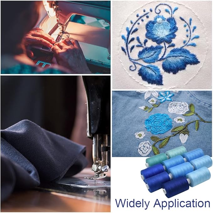 Sewing Thread 10 Color Sewing Industrial Purpose 1000 Yards Per Spool 40S/2 Polyester for DIY Sewing Machine,Embroidery Machine,Hand Sewing (Blue)