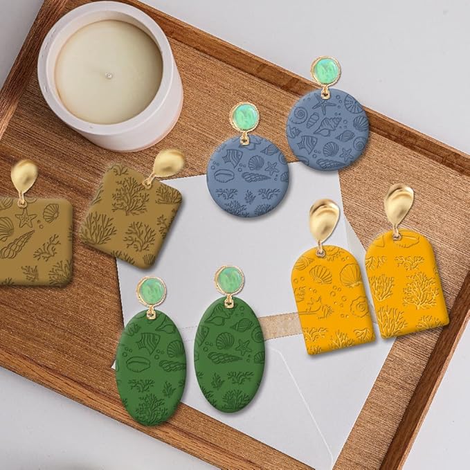 CHGCRAFT Polymer Clay Texture Sheets - Ocean Silicone Stamp for Coral Shells - Clay Pad for Making Earrings Jewelry, 5.5x5.5inch