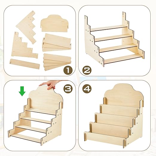 Barydat 2 Pcs 4 Tier Greeting Card Display Stand Wooden Sticker Display Stand Portable Card Display Rack for Vendors Retail Counter Table Display Trade Shows Showcase (Wood Color,11.8 Inch)