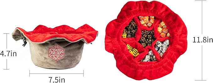 Large Dice Bags D&D with Pockets Khaki Storage Bag D20 Logo for DND RPG Game (with 1lb Random DND Dice)