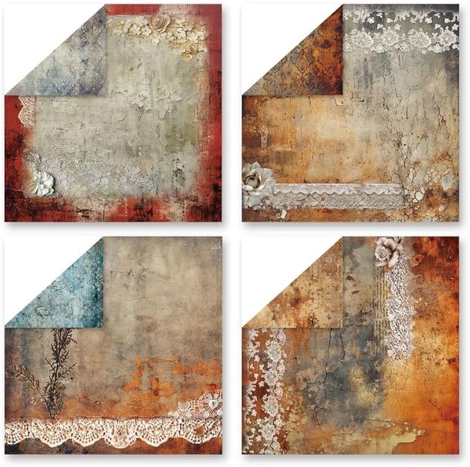 Vintage Lace Pattern Scrapbook Paper Pad 12×12,24 Sheets Double-Sided Coffee Floral Scrapbooking CardStock Paper Pad for Holiday Cardmaking DIY Junk Journal Origami Papers.
