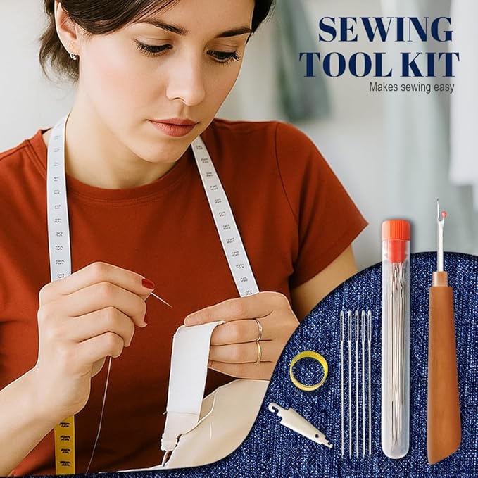 37PCS Sewing Tool Set, 2025 New Sewing Kit, Multi-Purpose Needle and Thread Kit for Leather Sewing DIY Handmade Craft Set, Large-Eye Stitching Needles Sewing Repair Kit for Beginners, Older (2 Set)