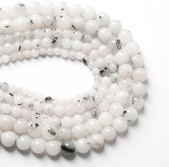 90pcs 4mm Natural Black Rutilated Quartz Crystal Jade Stone Beads for Jewelry Making Energy Healing Power Stone Beads DIY Bracelet Necklace Accessories 15" (4mm, Black Rutilated Quartz Jade)