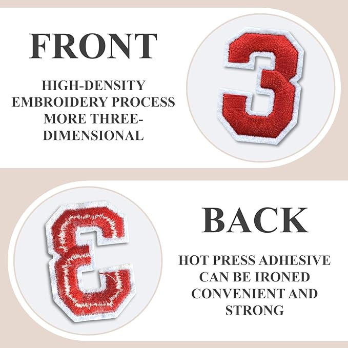 Letter and Number Iron On Patches, A-Z Alphabet and Numbers 0-9 Embroidery Applique Patch, DIY Decorative Heat Press Patches for Clothing Jeans Jackets Backpacks Hats (Red 72 Pcs)