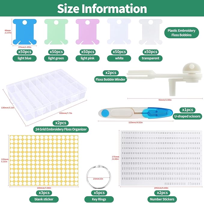 Yuahar 265Pcs Embroidery Floss Organizer Kit, 2 Removable 24-Grid Thread Storage Boxes with 250 Plastic Bobbins, 2 Bobbin Winders and Stickers for DIY Cross Stitch Needlework Thread Sewing