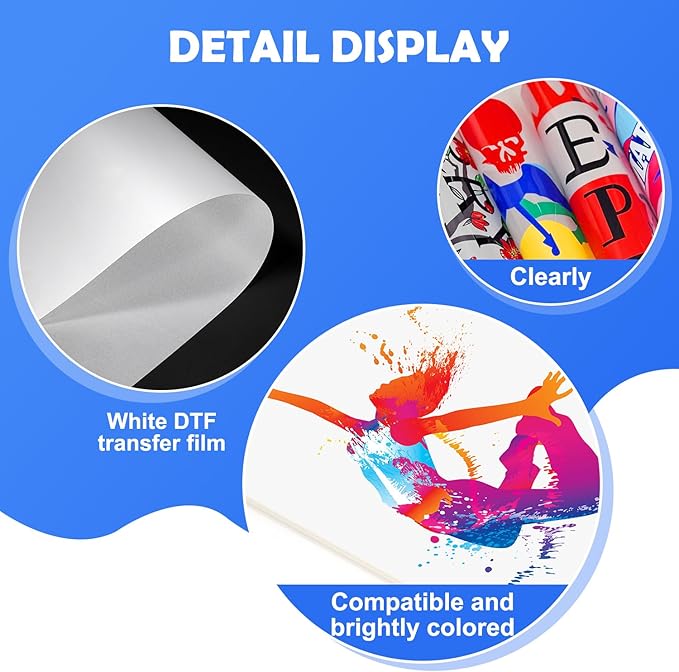 ZEHRAI 100 Sheets DTF Transfer Film 8.5" x 11" Double Sided Matte, Clear Cold Peel, Direct to Film Heat Transfer Film for All Fabric and Colors T-Shirts Textile