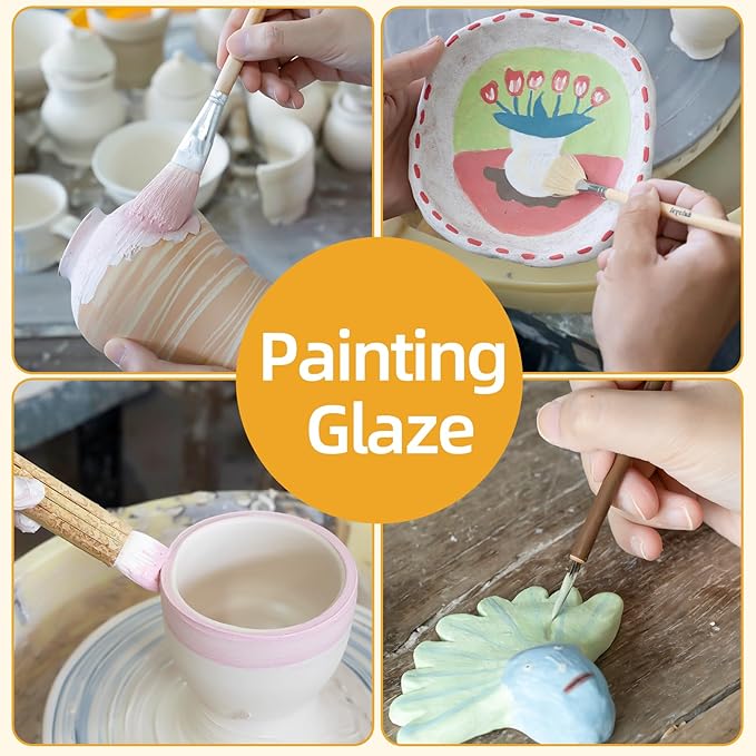 Pottery Glaze Brushes,10 PCS Painting Ceramic Brush Set, Different Shape Wool Soft Bristle for Ceramic Pottery Glazing Creation