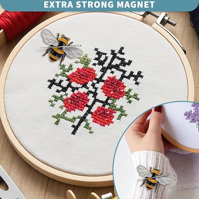 Magnetic Needle Minder Magnet Embroidery Accessories and Supplies Embroidery Needle Holder Cross Stitch Holder Needlework Supplies (Cardinal) (Bee)