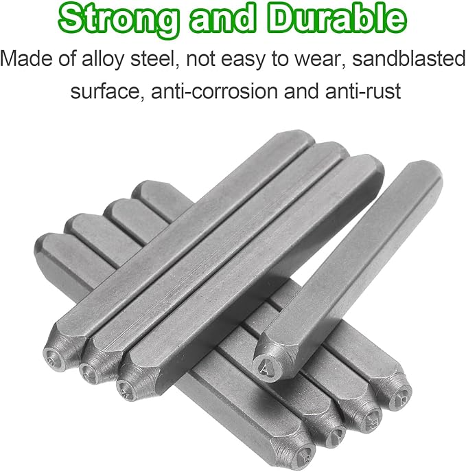 HARFINGTON 36pcs Metal Stamping Kit 1/8" (3mm) Steel Uppercase Letter and Number Punch Set (A-Z / 0-8 / "&" Symbol) Punch Press Tool with Case for Imprinting Metal Plastic Wood Leather