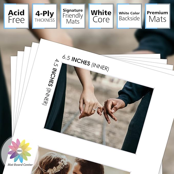 Mat Board Center, Pack of 5, Photo Picture Mats - Acid Free, 4-ply Thickness, White Core - for Pictures, Photos, Framing (11x14 for 2-5x7 White)