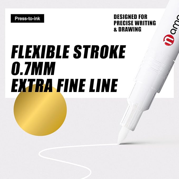 White, Silver & Gold Paint Marker Pens 6 Pack 0.7mm Extra Fine Tip, Permanent Acrylic Ink for Rock, Wood, Metal, Glass, Ceramic, Plastic, Canvas, Pens for DIY Crafts, Art & Fine Detailing