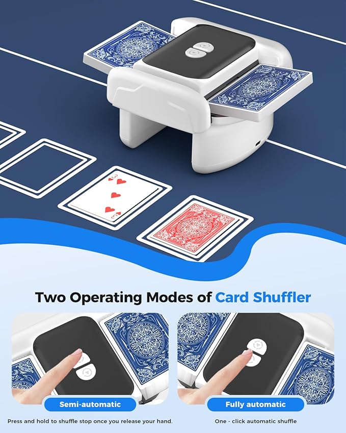 Automatic Card Shuffler for 1-2 Decks, One-Click Shuffling and Manual Mode, Portable Rechargeable (2600mAh) – Compatible with Poker, UNO, Bridge, Spades, Card Games for Adults & Family