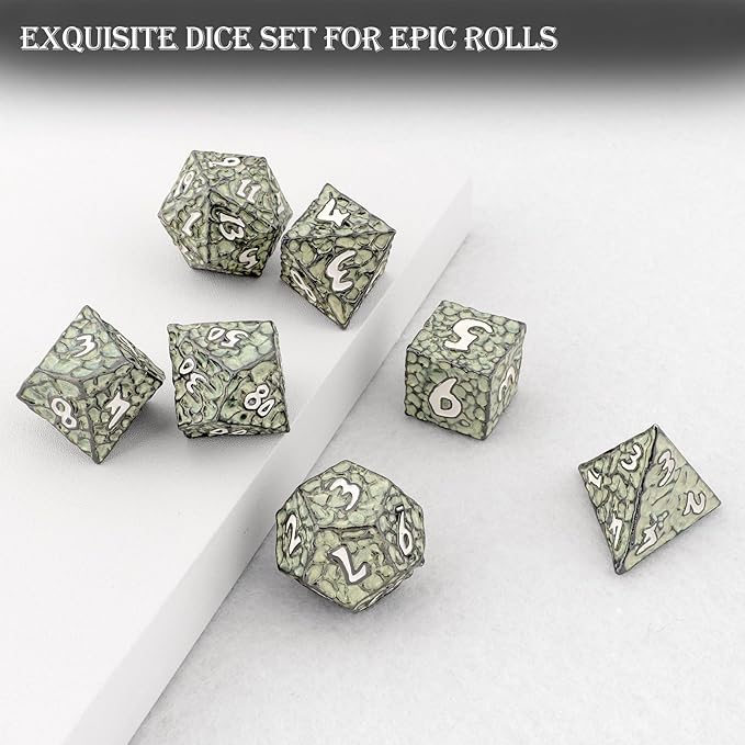 Haxtec Metal DND Dice Set Polyhedral D&D Dice Compatible with Dungeons and Dragons Gift TTRPG Black Green Metal Dice