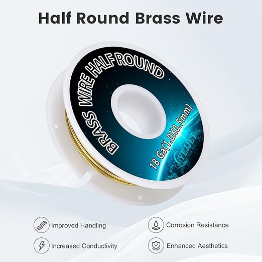 18 Gauge Brass Wire Half Round 1.02x0.51mm - 3.0 oz 75 Feet Jewelry Making, DIY Craft Metal Wire