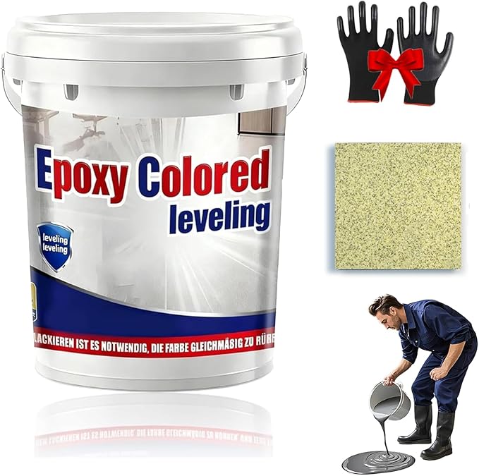Epoxy Floor Paint, Epoxy Colored Sand Floor Paint, High-Gloss Marble Effect Self-Leveling Coating, Waterproof, Non-Slip, Ultra-Durable for Garage, Basement, Wood Floors (Yellow,6.6 lb)