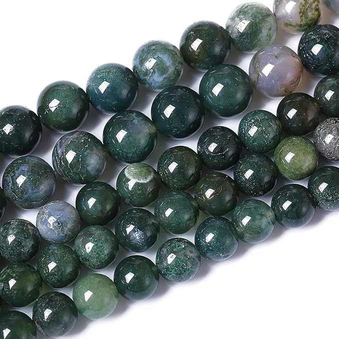 45PCS 8mm Natural Green Moss Agate Beads Gemstone Round Loose Spacer Beads for Jewelry Making DIY Bracelet Necklace Earrings 15" Inch
