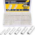 Haisstronica Non Insulated Butt Connectors Kit 420pcs Butt Connectors for Wiring Pure Copper AWG24-8 Wire Crimp Connector
