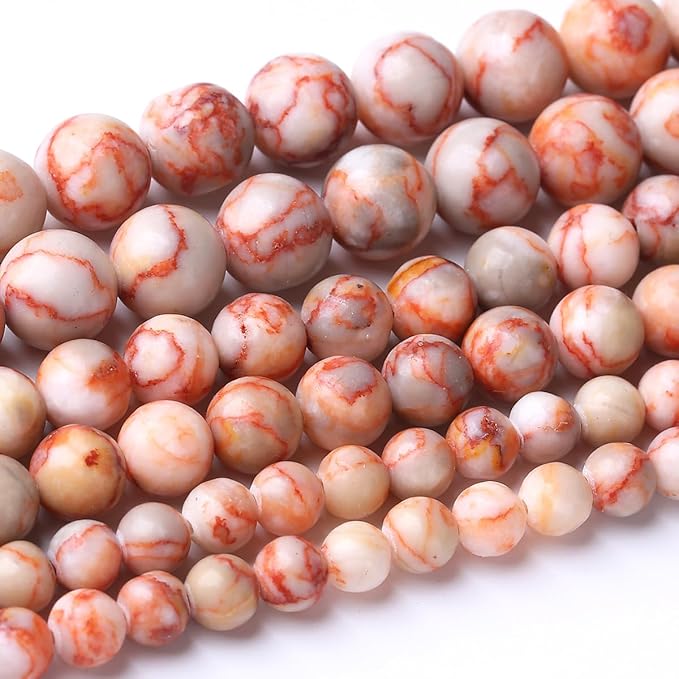 32PCS 12MM Red Network Stone Beads Energy Healing Beads for DIY Jewelry Bracelet Necklace Making for Jewelry Making 15Inch