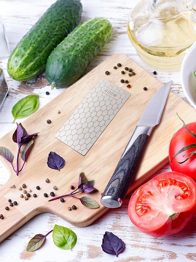 2PCS Diamond Sharpening Stone, Kalolary Knife Sharpener Stone Whetstone Honeycomb Surface Diamond Sharpener Plate with Non-slip Base for Pocket Knives Scissors, Outdoor Kitchen Tools (400/1000 Grit)