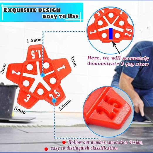 Tile Spacers 300pcs Reusable Multi Size Horseshoe U Shape Plastic Shims Upgraded 5 Sizes in 1 Spacer Tile Cross Spacer Floor Tile Leveling, Suit for 1-1.5-2-2.5-3mm(1/32)(1/16'')(5/64)(3/32)(1/8")Gap
