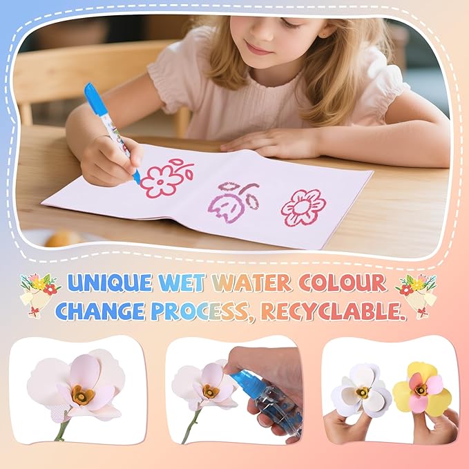 kenvc DIY Flower Bouquets Toys, Fabric Flower Market Toy is for Kids Best Gifts for Girls Boys Ages 5 6 7 8 9 10 to Craft Your Own Master Piece of Color Changing Flowers Kit