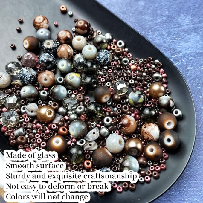 Assorted Glass Resin Beads Multi Size Colors Smooth Cracked Gravel Millet Spacer Beads for Bracelets Necklace Earring DIY Jewelry Making Craft(Deep Amber Series)