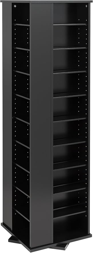 Prepac 4 Sided Revolving Display Cabinet, Black Storage Cabinet with 36 Adjustable Shelves Narrow DVD Storage Cabinet Ideal for Living Room 18.75" D x 18.75" W x 65" H