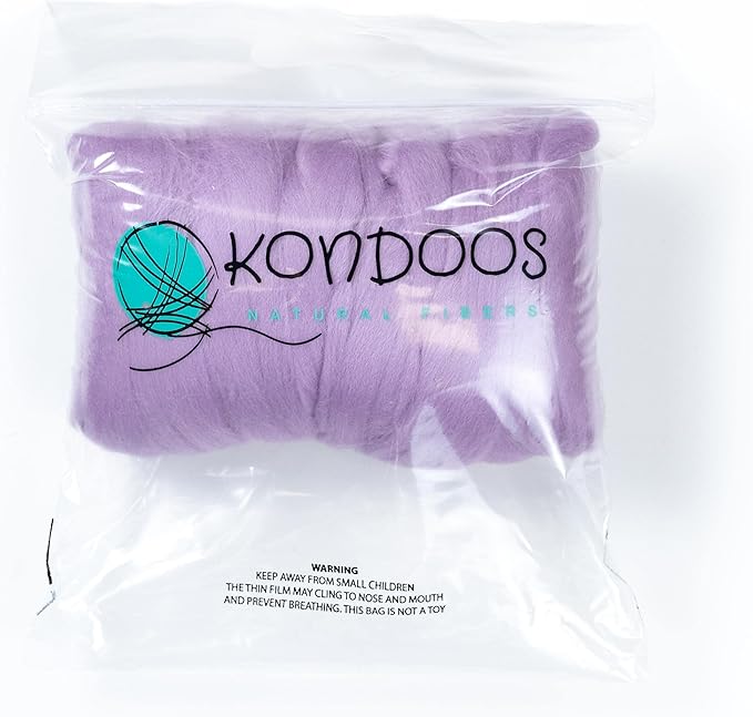 Colored Natural Wool roving, 8 OZ. Best Wool for Needle Felting, Wet Felting, handcrafts and Spinning. (Lavender)
