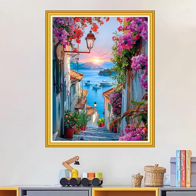 Magxvouy Cross Stitch Kits Stamped Full Range of Embroidery Kits,Cross Stitch Patterns Needlework Kits for Beginners 11CT Printed Kits&Seaside Scenery 16x20 inch