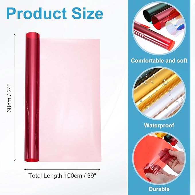 MECCANIXITY Iridescent Window Film,24" x 39" Iridescent Holographic PVC Fabric Dichroic Film Clear Vinyl Paper Roll for DIY Craft Gift Wrapping Bag Decoration,Pink