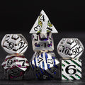Metallic Stripes Dice with Gift Case, D&D Metal Polyhedral Dice Sets for Tabletop Games (Pearl Silver Seven Colors)