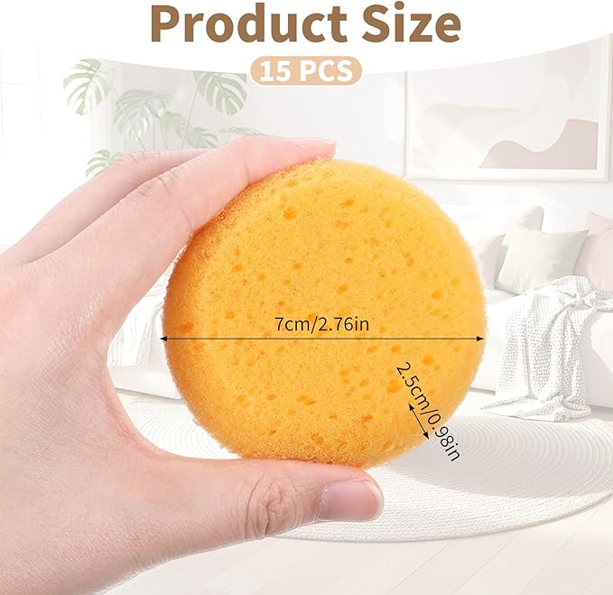 15pcs Pottery Sponges for Clay Round Painting Sponge Yellow Elasticity Cleaning Art sponges for Face Painting Pottery Art Crafts Kitchen Shoes Leather Care