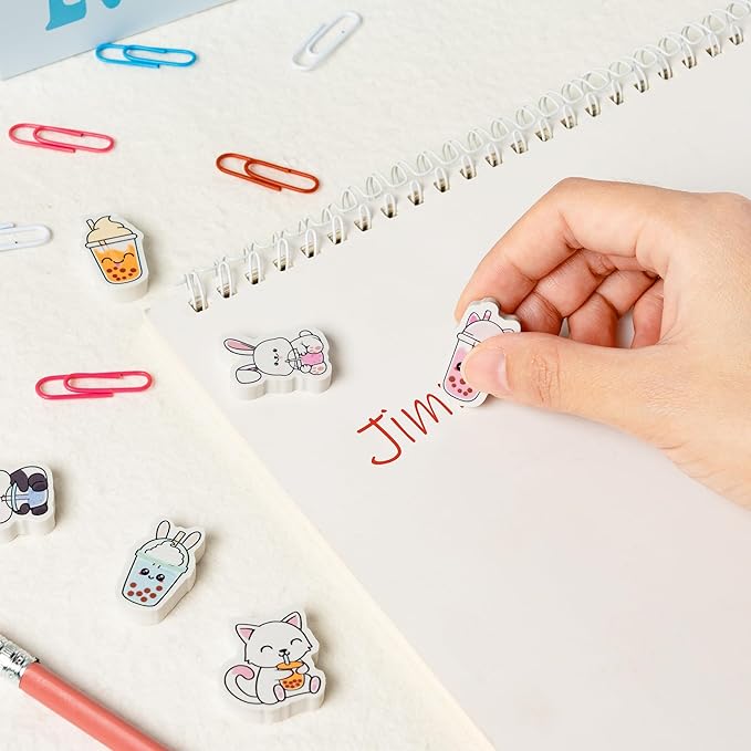 Fall Bubble Tea Mini Eraser for Kids Bulk 60P Cute Kawaii Panda Rabbit Cat Boba Cup Pencils Erasers 3D Desk Puzzle Supplies for Student Back to School Classroom Prizes Thanksgiving Party Favors