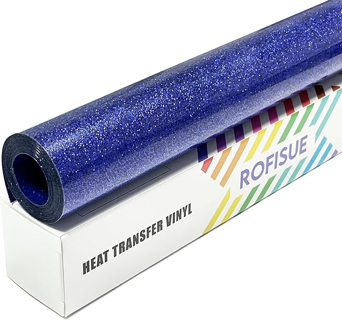 Dark Blue Glitter Heat Transfer Vinyl 12Inch*6FT Glitter Iron on Vinyl for T Shirts Easy to Cut and Weed Compatible with All Cutter Machines HTV Iron on Vinyl for Cricut (Dark Blue)