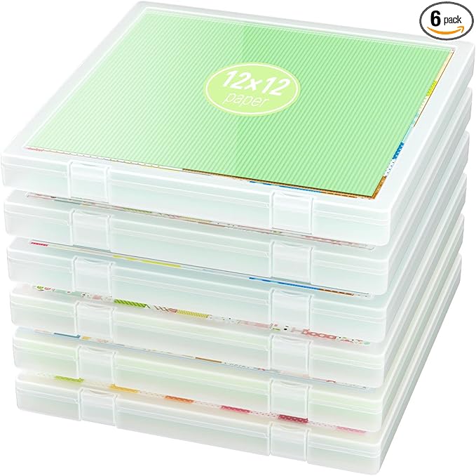 iBune 6 Pack 12x12 Paper Organizer, Scrapbook Paper Storage, Plastic Craft Organizers Storage, Art Supply Photo Sticker Storage Case, Inner Size 12.2 x 12.2 x 0.85 in