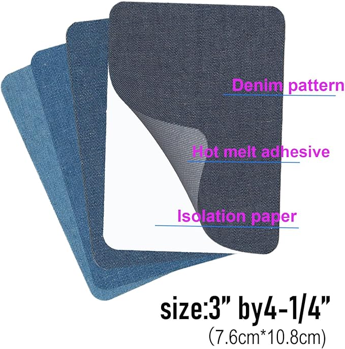 Iron-On Fabric Patches for Clothing, 12 Sheets 3" by 4-1/4", Durable Washable Iron On or Sew On Repair Patches for Jeans, Denim Jackets, Pants, Shirts, Bags, Backpacks, DIY Crafts