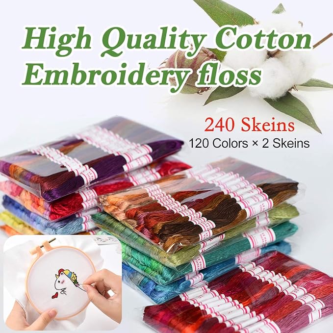 LE PAON Embroidery Floss 240 skeins 100% Egyptian Long-Staple Cotton Cross Stitch Threads -Friendship Bracelets String -Mercerized Crafts Floss Total 1920M 8M/pc 24pcs/Bag 10package