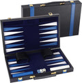 GSE Games & Sports Expert Premium Leather Backgammon Board Game Set, Classic Backgammon Game Set with Leather Case, Travel Folding Board Game (Black&Blue, Medium)