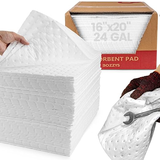 Oil Absorbent Pads | 16"x20" Oil-Only Spill Mat 100-Pack | Industrial Spill Control for Oil & Fuel(24 Gal/Box) | Repels Water Absorbing Sheets