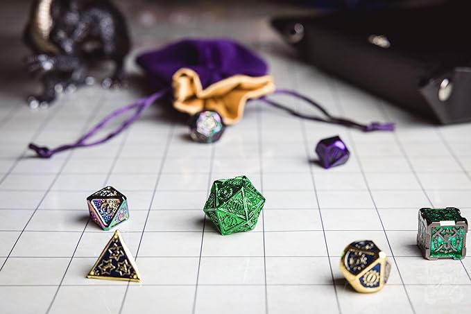 FanRoll Mystery Misfit Metals: Bag of 7 Assorted Polyhedral 16mm Metal Dice