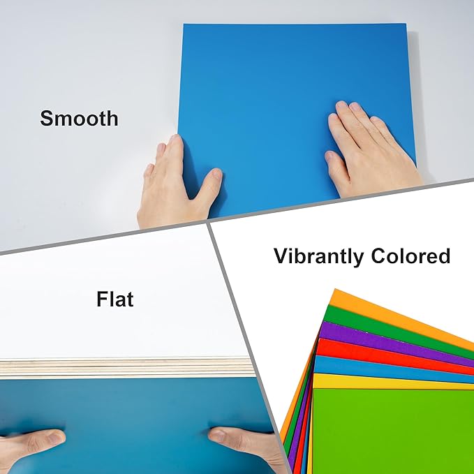 ROBOTIME 7-Pack Double-Sided Colored 1/8" Plywood Sheets - 12 x 12 x 1/8 Inch - Roller-Coated Solid Color 3mm Craft Wood Sheets for Laser Cutting, Engraving & Wood Burning - Assorted Colors