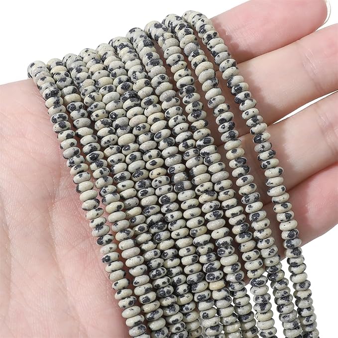 Natural Dalmatian Disk Stone Beads 4x2mm 160pcs Rondelle Loose Semi Gemstone Beads for Jewelry Making Design