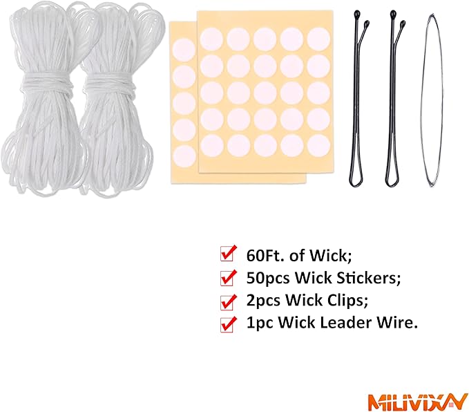 MILIVIXAY 2PCS Taper Candle Molds - Pillar Candle Molds - Perfect for Making Emergency Candles, Chime Candles, Table Candles-Including 60 Ft Wicks, 50 Stickers,1pc Wire and 2pc Wick Clips.