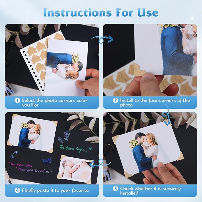 GOONAVI 15 Sheets 360 PCS Cowhide Photo Corners Notebook, Self-Adhesive Corners for DIY Album Journal, Corner Stickers for Trip Memory Book