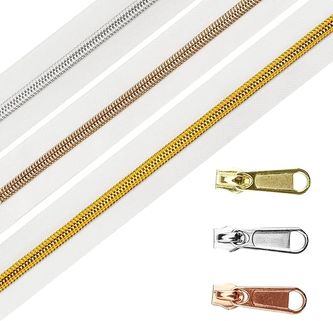 DOITEM 16.5 Yards 3 Pieces Sewing Zippers #5 Nylon Coil Zippers Assorted Zipper for Sewing with 30 Zipper Sliders for DIY Tailor Sewing Crafts Supplies, White