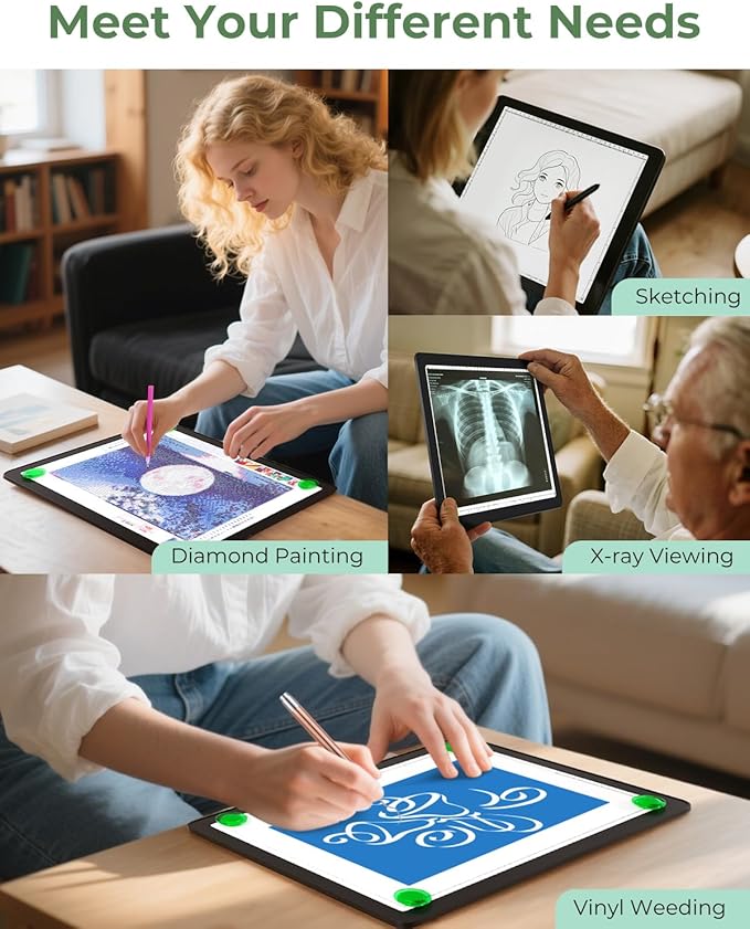 Rechargeable A4 Light Box for Tracing,Bawaslom LED Light Pad with Adjustable Stand and Strong Magnets,Ultra-Thin & Bright Tracing Board for Diamond Art,Sketching,Vinyl Weeding,Architectural Design