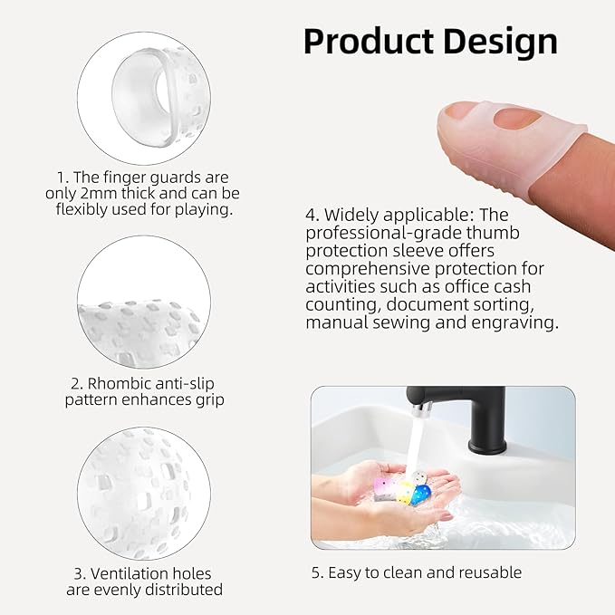 Guitar Fingertip Protector Silicone Thimble 20 PCS Rubber Finger Tips with 5 Sizes (XS-XL),4 Colors for Hand Embroidery Sewing, Carving, Comfort Grip for Guitarists, Office Workers